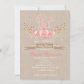 Little Pink Baby shower Invitation Burlap Kaart (Voorkant)