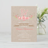 Little Pink Baby shower Invitation Burlap Kaart (Staand voorkant)