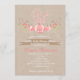 Little Pink Baby shower Invitation Burlap Kaart