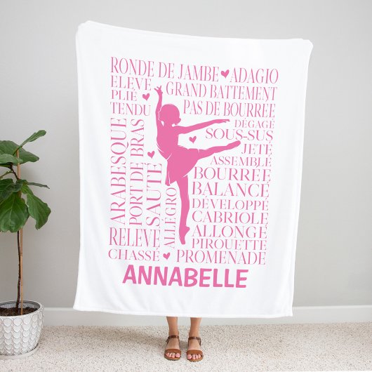 Little Pink Ballerina Typography Fleece Deken