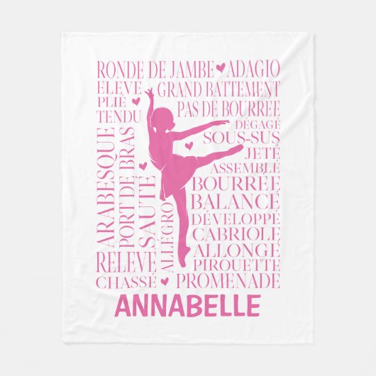 Little Pink Ballerina Typography Fleece Deken (Voorkant)