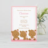 Little Pink Beren GIrl Baby shower Invitation Kaart (Staand voorkant)