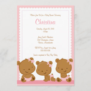 Little Pink Beren GIrl Baby shower Invitation Kaart