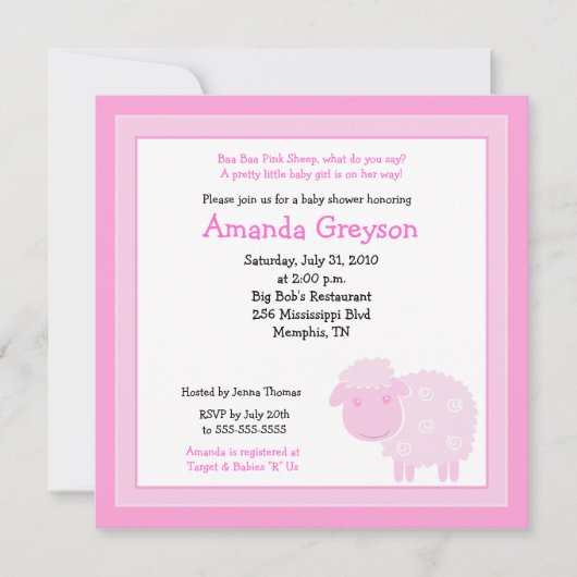 Little Pink Boerderij 5x5 Baby shower Invitation Kaart (Voorkant)