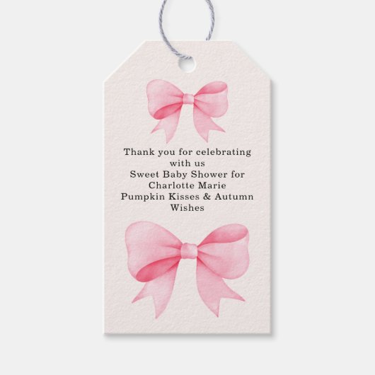 Little Pink Bow Baby shower – Herfst meisje Cadeaulabel (Voorkant)