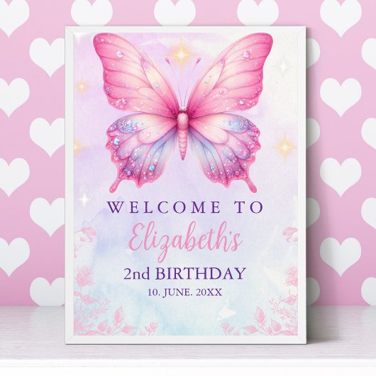 Little Pink Butterfly - Girls' Birthday Poster
