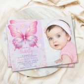 Little Pink Butterfly - Girls' Birthday with Photo Kaart