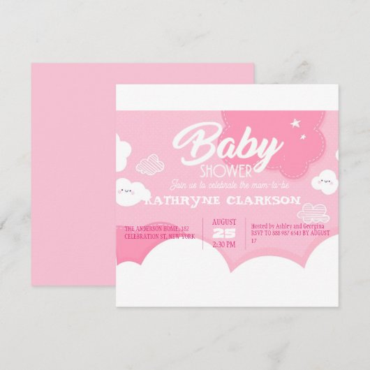 Little Pink Cloud Baby shower Kaart (Voorkant / Achterkant)