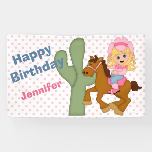 Little Pink Cowgirl Birthday Party Spandoek (Horizontaal)