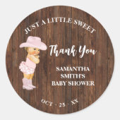 Little Pink Cowgirl Western Baby shower Bedankt Ronde Sticker (Voorkant)