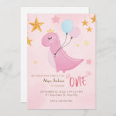 Little Pink Dino eerste verjaardag Kaart (Voorkant / Achterkant)