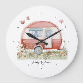 Little Pink Glamper Camper with Butterflies Grote Klok (Voorkant)