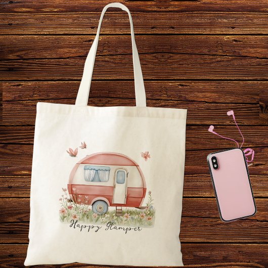 Little Pink Glamper Camper with Butterflies Tote Bag