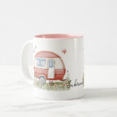 Little Pink Glamper Camper with Butterflies Tweekleurige Koffiemok (Voorkant links)