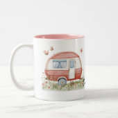 Little Pink Glamper Camper with Butterflies Tweekleurige Koffiemok (Links)