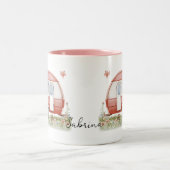 Little Pink Glamper Camper with Butterflies Tweekleurige Koffiemok (Center)