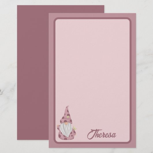 Little Pink Gnome Gedetailleerd Briefpapier (Voorkant / Achterkant)