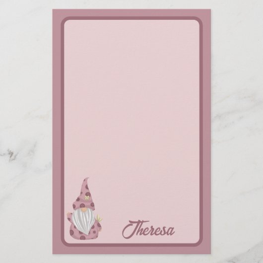 Little Pink Gnome Gedetailleerd Briefpapier (Voorkant)
