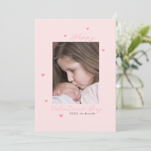Little Pink Hearts Valentijnsdag Photo Card (Staand voorkant)