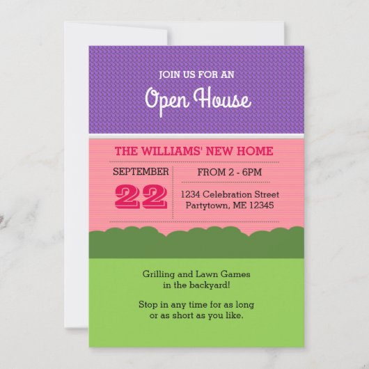 Little Pink House Fun open huis uitnodiging (Voorkant)