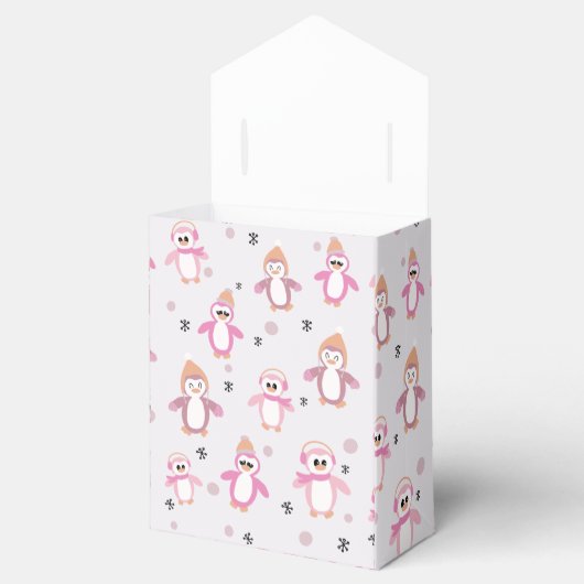 Little Pink Penguin Winter Baby shower Favor Box Bedankdoosjes (Geopend)