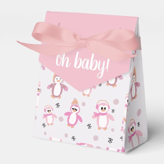 Little Pink Penguin Winter Baby shower Favor Box Bedankdoosjes (Voorkant Zijde)