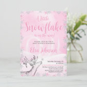 Little Pink Snowflake Meisje Baby shower Invitatio Kaart (Staand voorkant)