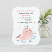 Little Pink Whale Pool verjaardagsfeestje Kaart (Staand voorkant)