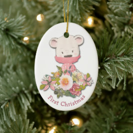 Little Pink Winter Beer Baby's First Kerstmis Keramisch Ornament