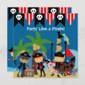 Little Pirates Kinder Pirate Birthday Invitation Kaart (Voorkant / Achterkant)