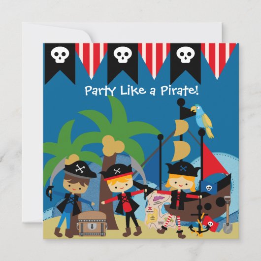 Little Pirates Kinder Pirate Birthday Invitation Kaart (Voorkant)