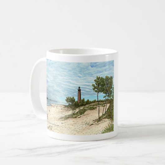 Little Point Sable Lighthouse Michigan Coffee Mok (Voorkant links)