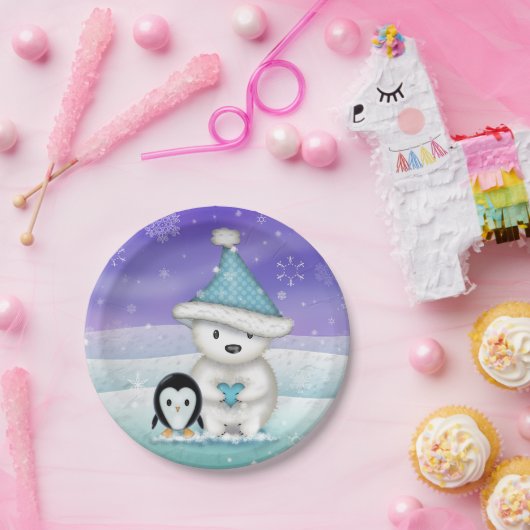 Little Polar Beer en Penguin Vakantie Borden Papieren Bordje (Feest)