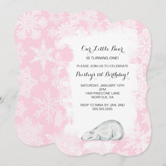 Little Polar Beer Winter Birthday Party Invite Kaart (Voorkant / Achterkant)
