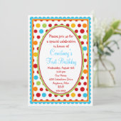  Little Polka Dots 1st Birthday Invitation Kaart (Staand voorkant)