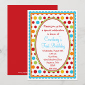  Little Polka Dots 1st Birthday Invitation Kaart (Voorkant / Achterkant)