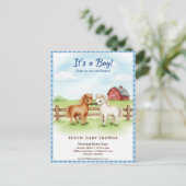 Little Pony Baby Boy Shower Gingham Invitation Briefkaart (Staand voorkant)