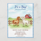Little Pony Baby Boy Shower Gingham Invitation Briefkaart (Voorkant)