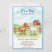 Little Pony Baby Boy Shower Gingham Invitation Kaart (Voorkant)