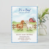 Little Pony Baby Boy Shower Gingham Invitation Kaart (Staand voorkant)