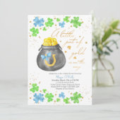 Little Pot of Gold Blue Green Shamrock Baby shower Kaart (Staand voorkant)