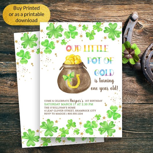 Little Pot of Gold Lucky Shamrock 1st Birthday Kaart