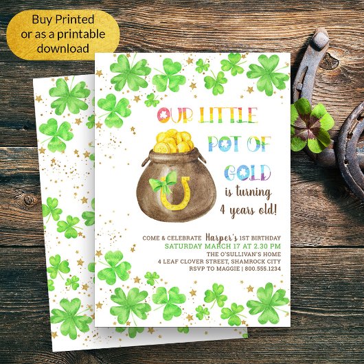 Little Pot of Gold Lucky Shamrock Kids Birthday Kaart