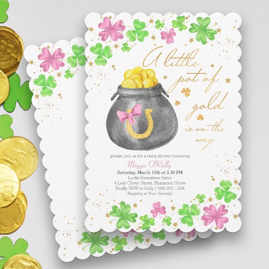 Little Pot of Gold Pink Green Shamrock Baby shower Kaart