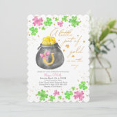 Little Pot of Gold Pink Green Shamrock Baby shower Kaart (Staand voorkant)