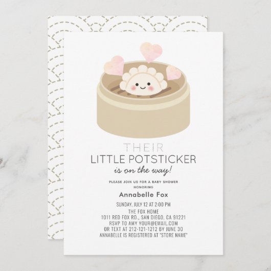 Little Potsticker Baby shower Invitation Kaart (Voorkant / Achterkant)