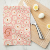 Little Powder Pink Flowers Monogram Kitchen Towel Theedoek (Quarter Fold)