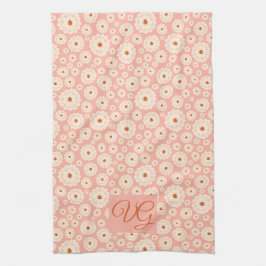 Little Powder Pink Flowers Monogram Kitchen Towel Theedoek