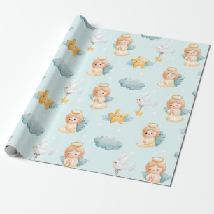 Little Praying Angel Girl Blue Cadeaupapier