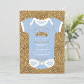 Little Prince Baby Blue & Royal Gold Baby shower Kaart (Staand voorkant)